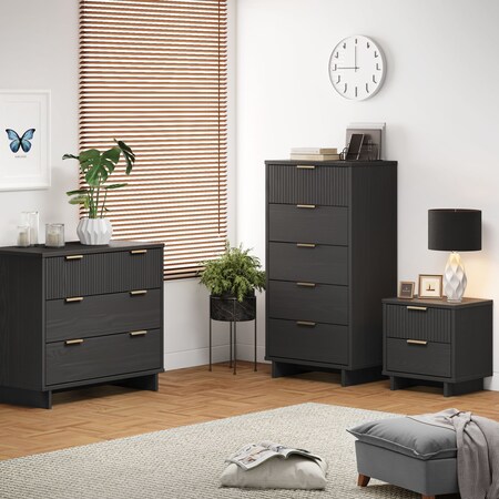 Manhattan Comfort Granville Dark Grey 5-Drawer Tall Dresser, 3-Drawer Standard Dresser and 2-Drawer Nightstand GRAN055